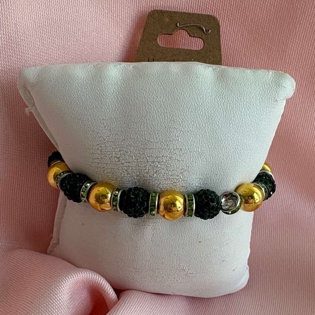 Green Rhinestone Sparkle Beaded Bracelet